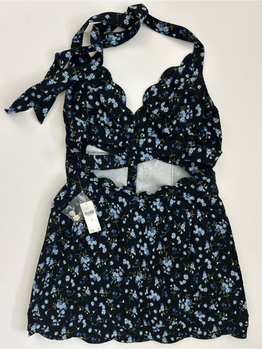Free People Black Halter Floral Mini Dress with Blue Accents - Picture 5 of 6